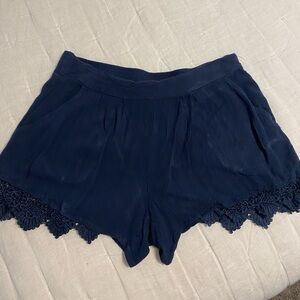 Navy Women's Shorts with Lace Trim